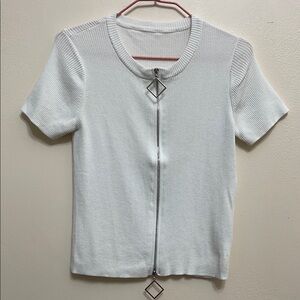 White Short Sleeve Zip-Up Top